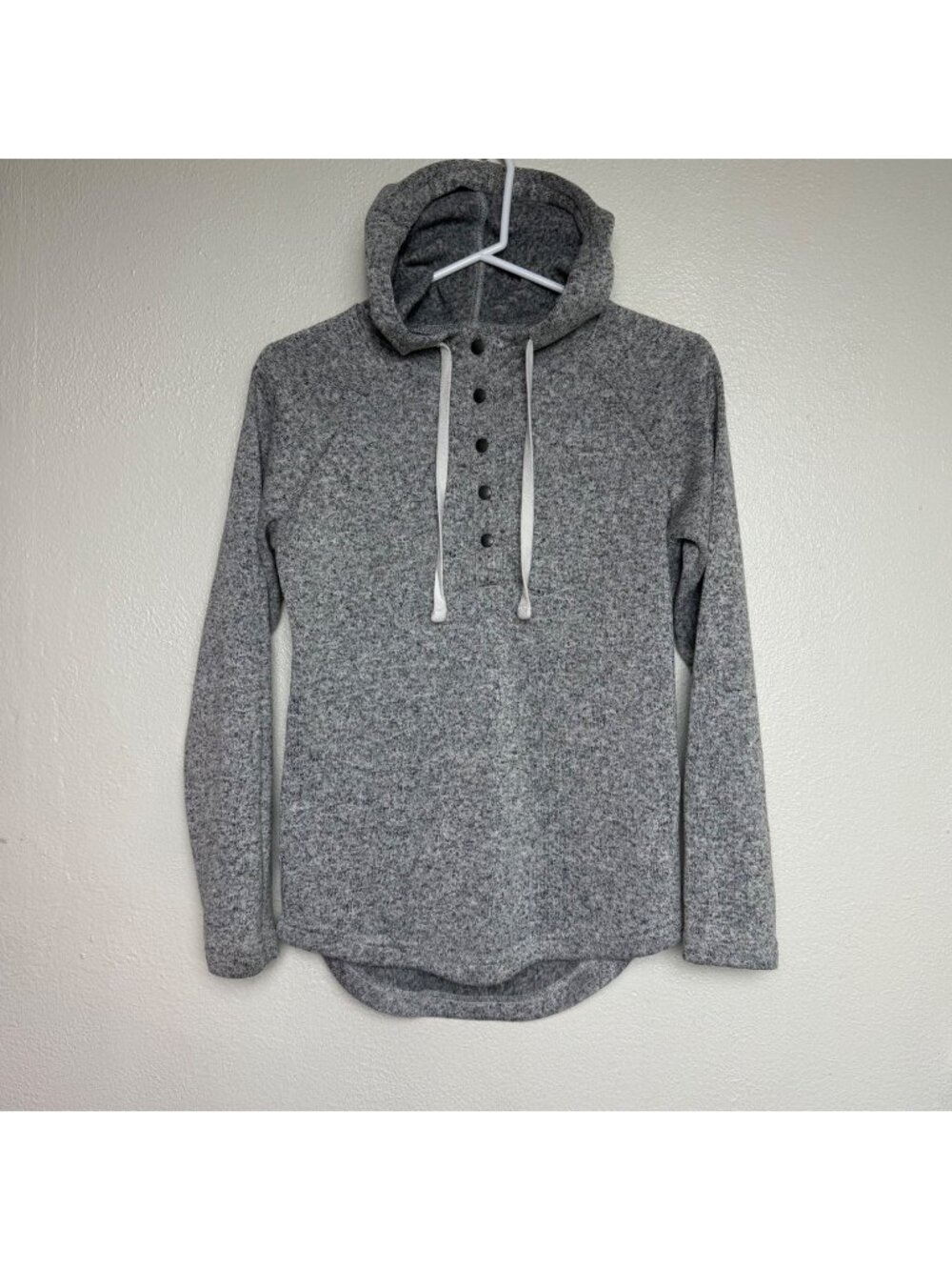 Eddie Bauer Marled Knit 1/4 Snap Pullover Hoodie Gray Sz XS